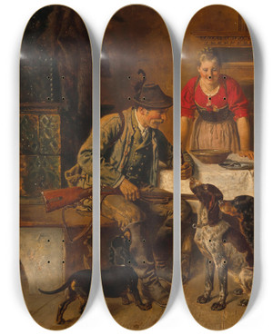 Triptych art skateboard deck of Adolf Eberle Off To The Hunt_2 by Adolf Eberle (1843-1914)