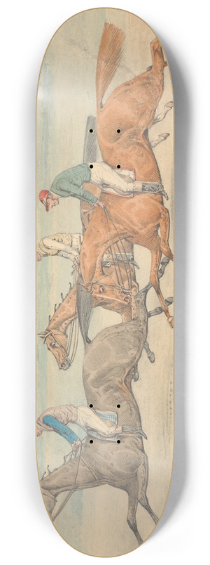 Henry Thomas Alken - Three Racehorses with Jockeys Up Galloping in a Group to Left 8.25 inch art skate deck