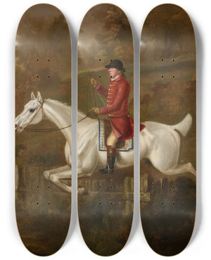 Triptych art skateboard deck of Francis Sartorius Major Spode Taking A Fence by Francis Sartorius (1734-1804)