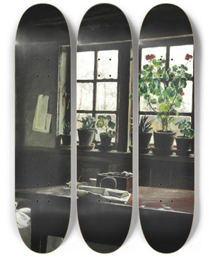 Triptych art skateboard deck of Laurits Andersen Ring Interir Med Syende Kone by Laurits Andersen Ring (1854-1933)