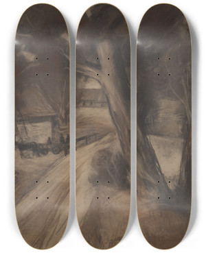 Triptych art skateboard deck of Elmar Leppik Untitled by Elmar Leppik (1904-1949)