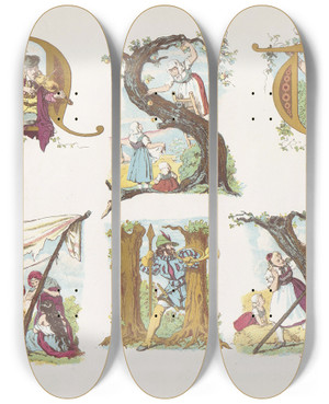 Triptych art skateboard deck of Bernhard Dondorf Dondorfs Alphabete Pl22 by Bernhard Dondorf (1833-1933)