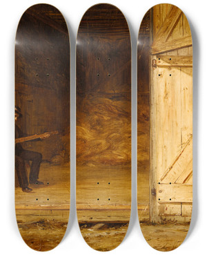 Triptych art skateboard deck of William Sidney Mount The Banjo Player by William Sidney Mount (1807-1868)