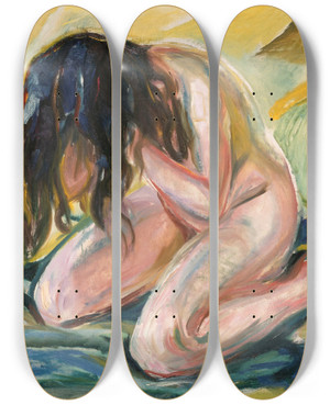 Triptych art skateboard deck of Edvard Munch Weeping Nude by Edvard Munch (1863-1944)