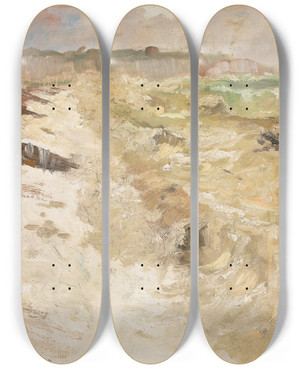 Triptych art skateboard deck of Frits Thaulow From The Beach At Dieppe by Frits Thaulow (1847-1906)