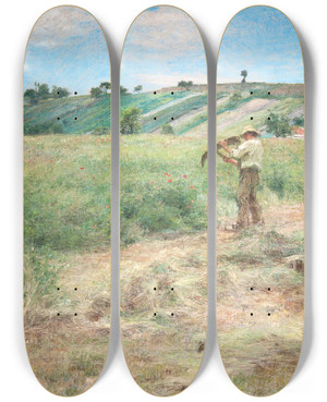 Triptych art skateboard deck of Lon Augustin Lhermitte Haymaking_1 by Lon Augustin Lhermitte (1844-1925)