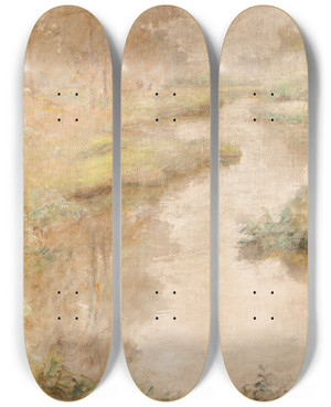 Triptych art skateboard deck of Robert Reid Forest Brook by Robert Reid (1862-1929)