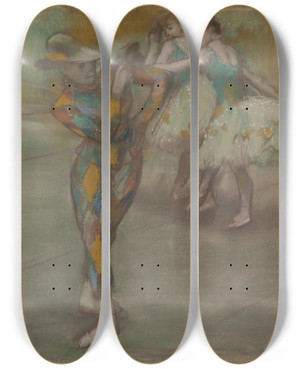 Triptych art skateboard deck of Edgar Degas Harlequin Dance by Edgar Degas (1834-1917)