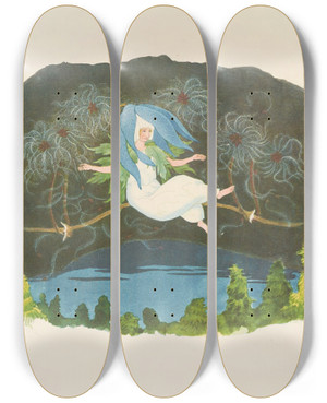 Triptych art skateboard deck of Ernst Kreidolf Atragena by Ernst Kreidolf (1863-1956)