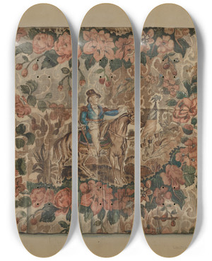 Triptych art skateboard deck of Howard Lumbard Chintz Square by Howard Lumbard