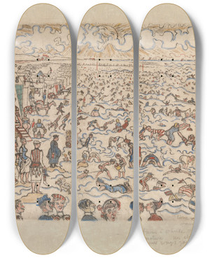 Triptych art skateboard deck of James Ensor The Baths At Ostende by James Ensor (1860-1949)