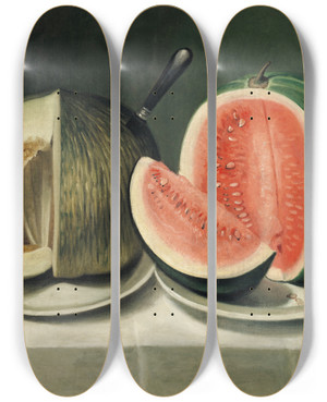 Triptych art skateboard deck of Daoud Corm Melons by Daoud Corm (1852-1930)