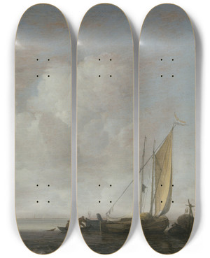 Triptych art skateboard deck of Simon De Vlieger Calm Sea_1 by Simon de Vlieger (1601-1653)