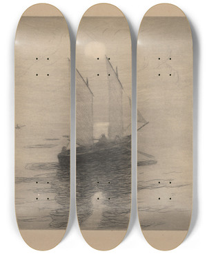 Triptych art skateboard deck of Maxime Maufra Le Bateau De Pche by Maxime Maufra (1861-1918)