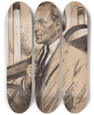 Triptych art skateboard deck of Samuel Johnson Woolf Henry Ford_2 by Samuel Johnson Woolf (1880-1948)