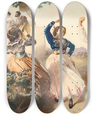 Triptych art skateboard deck of Anton Romako Tarantella by Anton Romako (1832-1889)