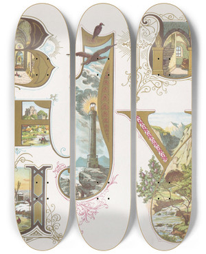 Triptych art skateboard deck of Bernhard Dondorf Dondorfs Alphabete Pl25 by Bernhard Dondorf (1833-1933)