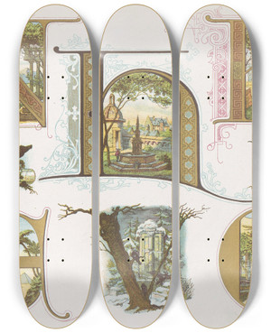 Triptych art skateboard deck of Bernhard Dondorf Dondorfs Alphabete Pl26 by Bernhard Dondorf (1833-1933)