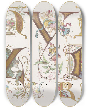 Triptych art skateboard deck of Bernhard Dondorf Dondorfs Alphabete Pl23 by Bernhard Dondorf (1833-1933)