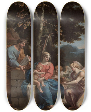 Triptych art skateboard deck of Charles Poerson Rest On The Flight Into Egypt_2 by Charles Poerson (1609-1667)