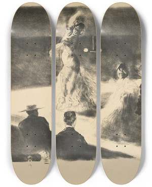 Triptych art skateboard deck of Alexandre Lunois Spanish Dancer by Alexandre Lunois (1863-1916)