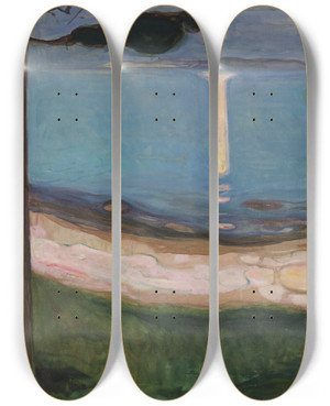 Triptych art skateboard deck of Edvard Munch Moonlight_3 by Edvard Munch (1863-1944)