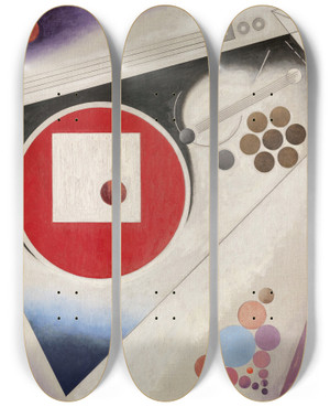 Triptych art skateboard deck of Rudolf Bauer Third Symphony In 3 Movements by Rudolf Bauer (1889-1953)