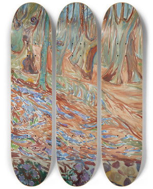 Triptych art skateboard deck of Edvard Munch Elm Forest In Spring by Edvard Munch (1863-1944)