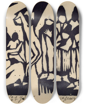 Triptych art skateboard deck of Wilhelm Morgner Crucifixion I by Wilhelm Morgner (1891-1917)