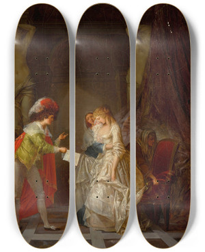 Triptych art skateboard deck of Jeanbaptiste Mallet The Letter by Jean-Baptiste Mallet (1759-1835)