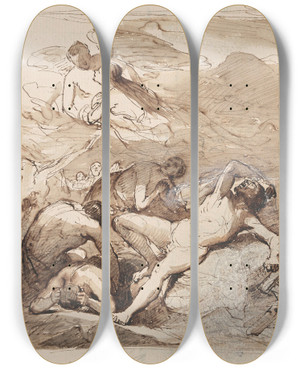 Triptych art skateboard deck of Nicaise De Keyser Two Scenes by Nicaise De Keyser (1813-1887)