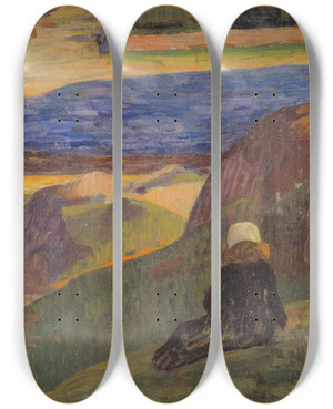 Triptych art skateboard deck of Gf Clement Breton Landscape by G.F. Clement (1867-1933)
