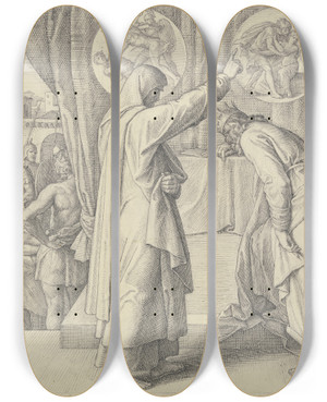Triptych art skateboard deck of Julius Schnorr Von Carolsfeld Nathans Penitential Sermon by Julius Schnorr Von Carolsfeld (1794-1872)