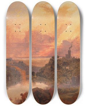 Triptych art skateboard deck of Francis Danby The Avon Gorge At Sunset by Francis Danby (1793-1861)