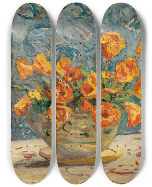 Triptych art skateboard deck of Maxime Maufra Vase De Fleurs by Maxime Maufra (1861-1918)
