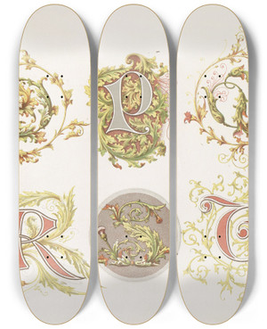 Triptych art skateboard deck of Bernhard Dondorf Dondorfs Alphabete Pl18 by Bernhard Dondorf (1833-1933)