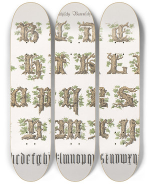 Triptych art skateboard deck of Bernhard Dondorf Dondorfs Alphabete Pl04 by Bernhard Dondorf (1833-1933)