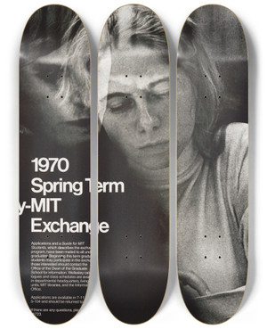 Triptych art skateboard deck of Dietmar Winkler Wellesleymit Exchange 1970 Spring Term by Dietmar Winkler (1938)