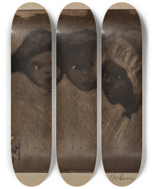 Triptych art skateboard deck of Helen Hyde The Goblins L Git Yer by Helen Hyde (1868-1919)
