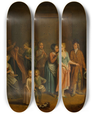 Triptych art skateboard deck of Johann Daniel Bager The Wedding Night by Johann Daniel Bager (1734-1815)