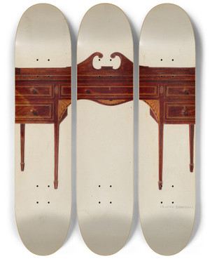 Triptych art skateboard deck of Charles Bowman Sideboard Hepplewhite by Charles Bowman