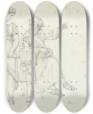 Triptych art skateboard deck of Friedrich Mosbrugger  Expulsion Of Hagar by Friedrich Mosbrugger (1804-1830)