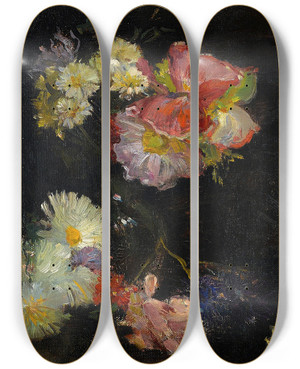 Triptych art skateboard deck of Benjamin West Clinedinst A Floral Still Life by Benjamin West Clinedinst (1859-1931)