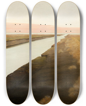 Triptych art skateboard deck of Johan Rohde Ribe Stream by Johan Rohde (1856-1935)