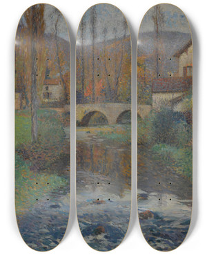 Triptych art skateboard deck of Henri Martin Le Pont Dulabastideduvert by Henri Martin (1860-1943)
