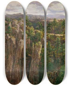 Triptych art skateboard deck of Anton Schiffer Im Elbsandsteingebirge by Anton Schiffer (1811-1876)
