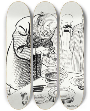 Triptych art skateboard deck of Albert Engstrm Old Professor S by Albert Engstrom (1869-1940)