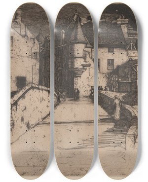 Triptych art skateboard deck of David Young Cameron Chinon by David Young Cameron (1865-1945)
