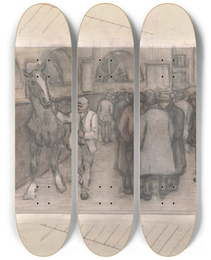 Triptych art skateboard deck of Robert Polhill Bevan The Horse Mart_3 by Robert Polhill Bevan (1865-1925)