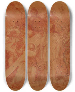 Triptych art skateboard deck of Jeanfranois Brmond Jsus Tombe Sous Le Poids De La Croix by Jean-Franois Brmond (1807-1868)